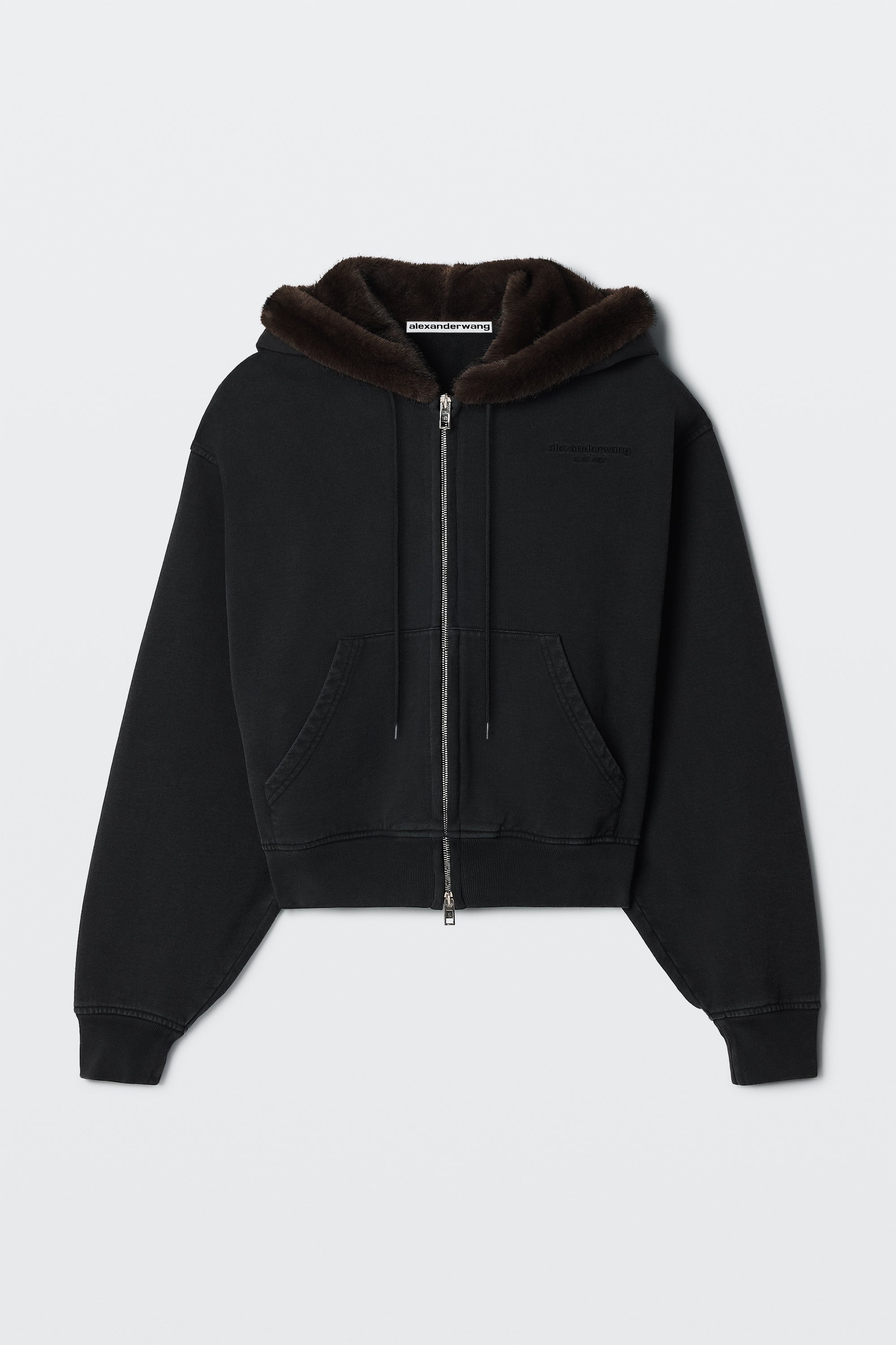 faux fur hood zip-up hoodie