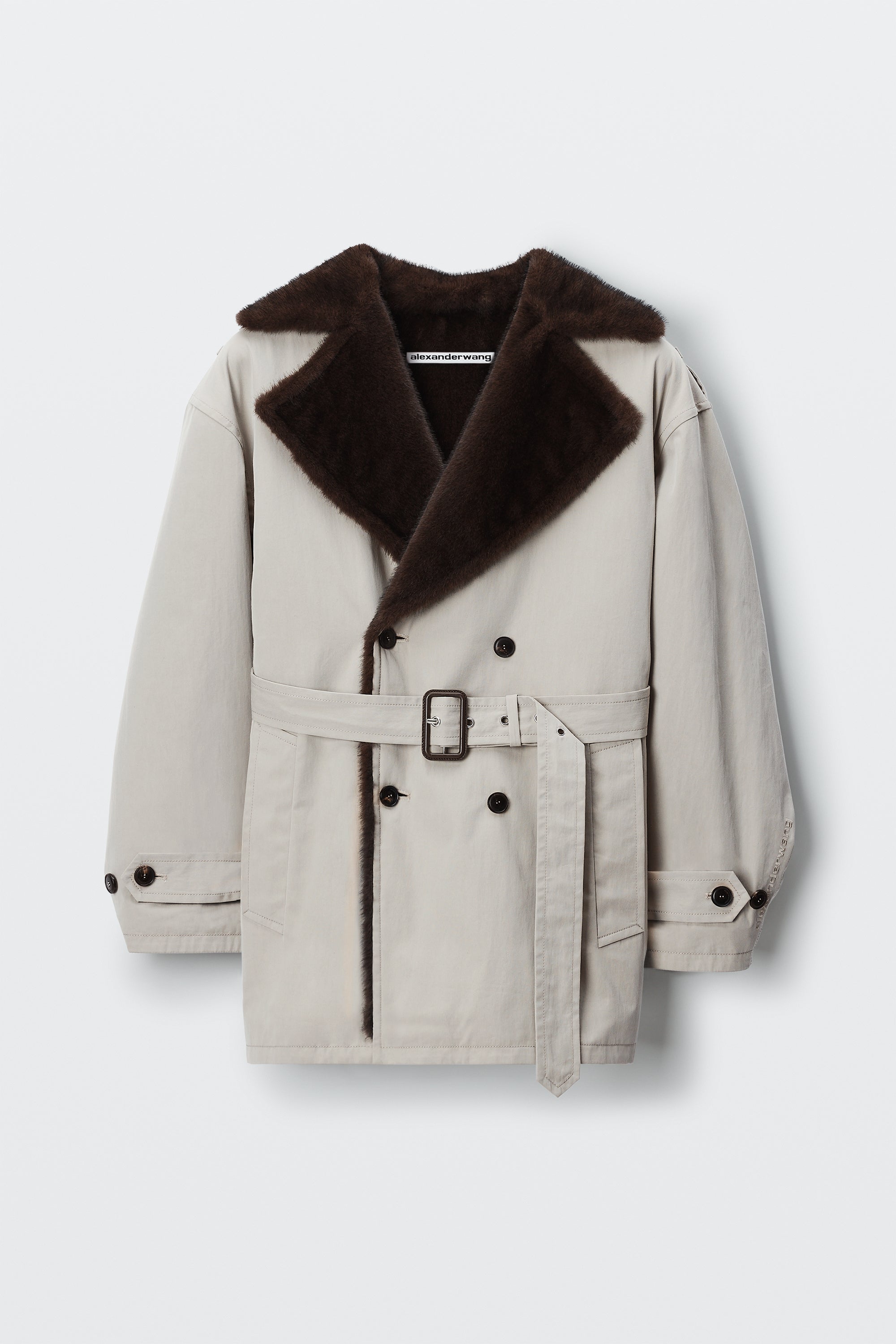 faux fur lined oversized trench coat