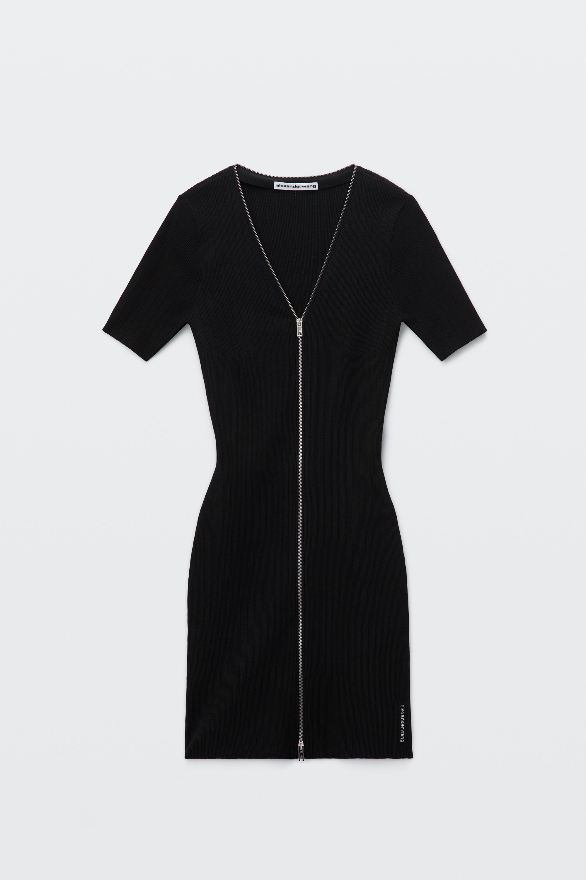pointelle knit mini dress with front zip