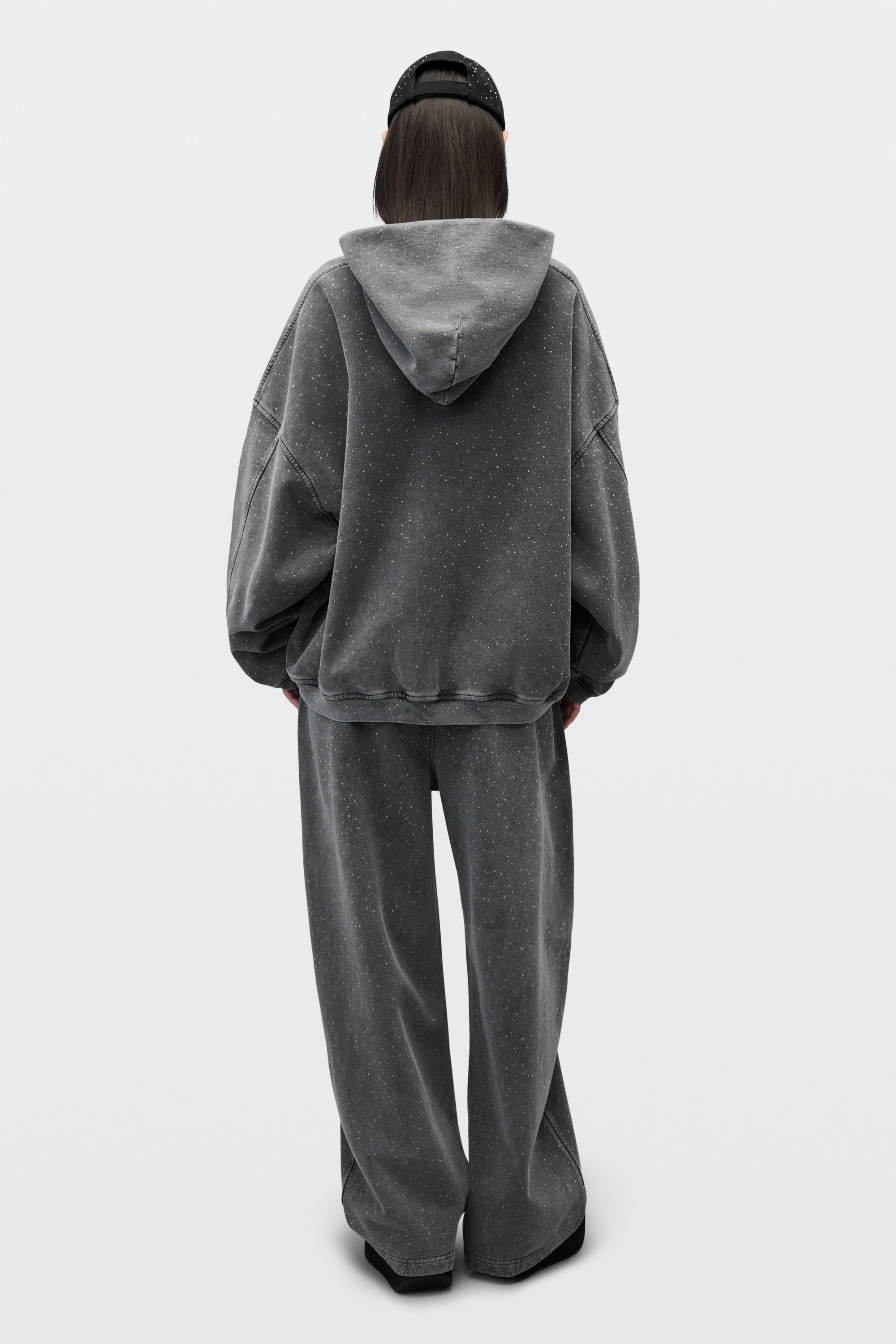 crystal hotfix oversized zip-up hoodie