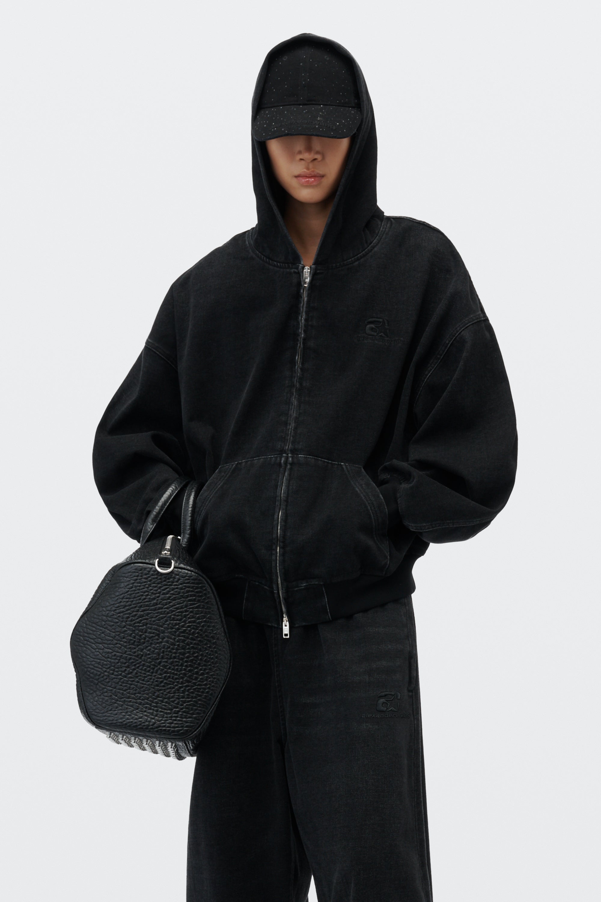 brushed denim oversized hoodie