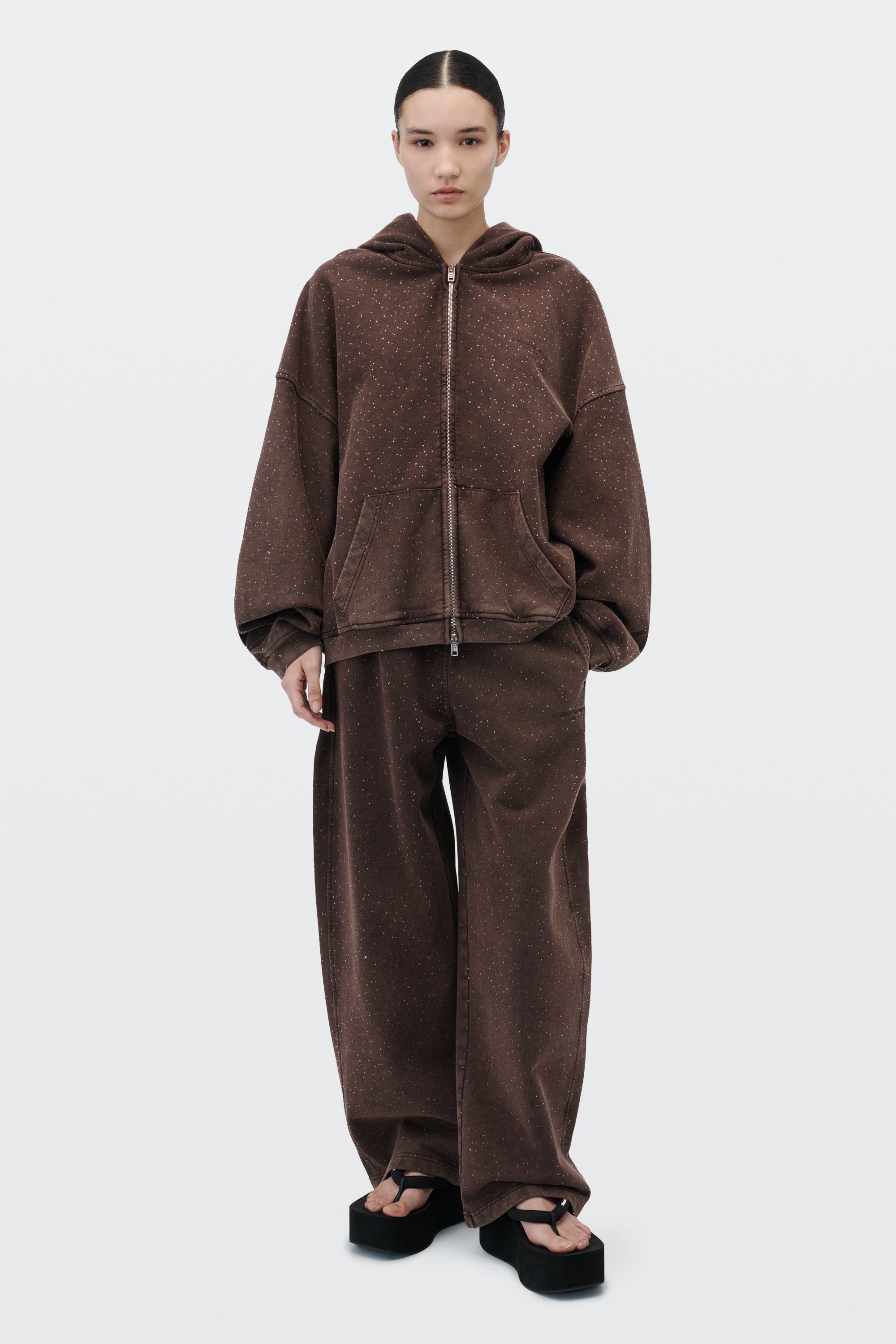 crystal hotfix oversized zip-up hoodie