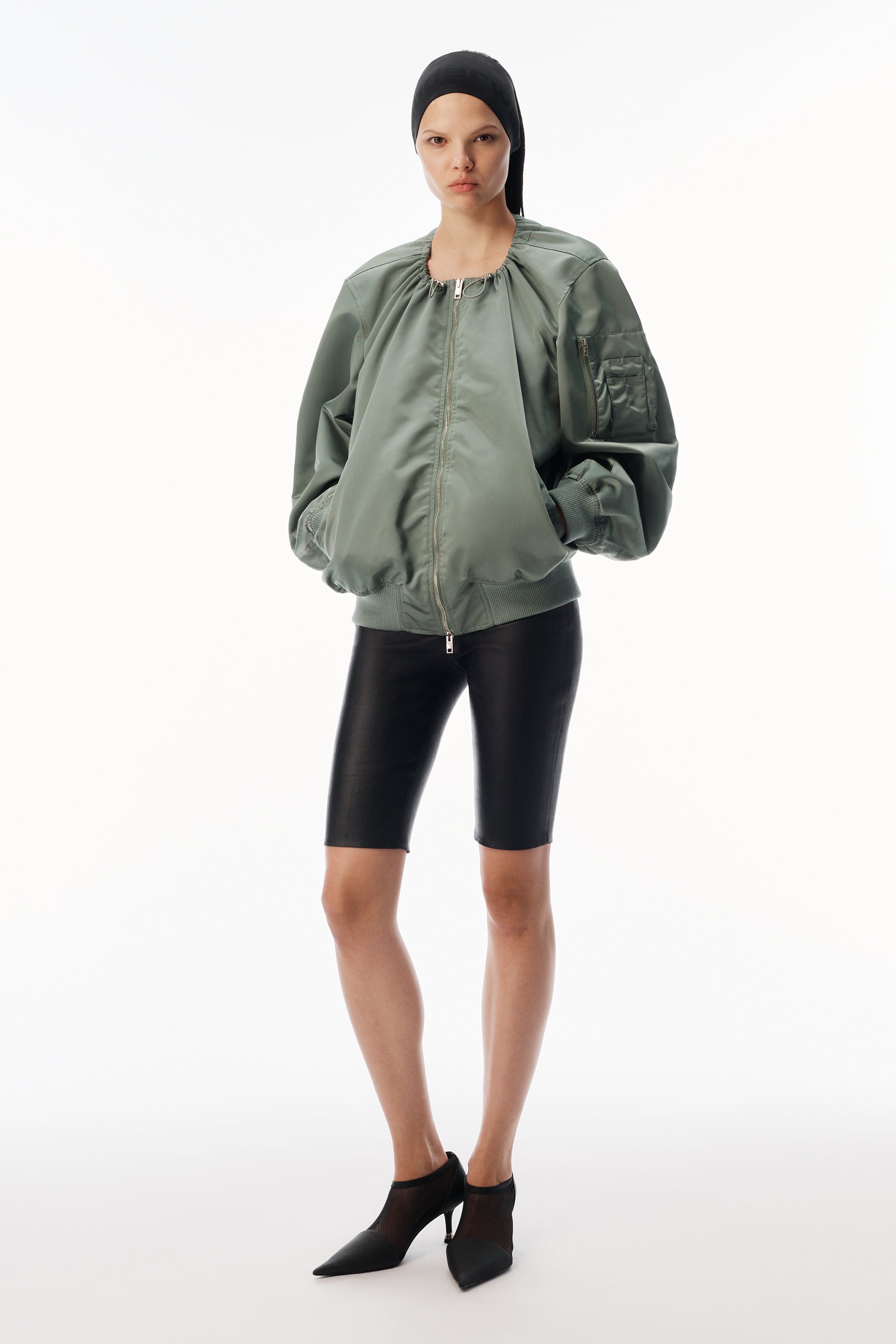 nylon scoop neck bomber jacket