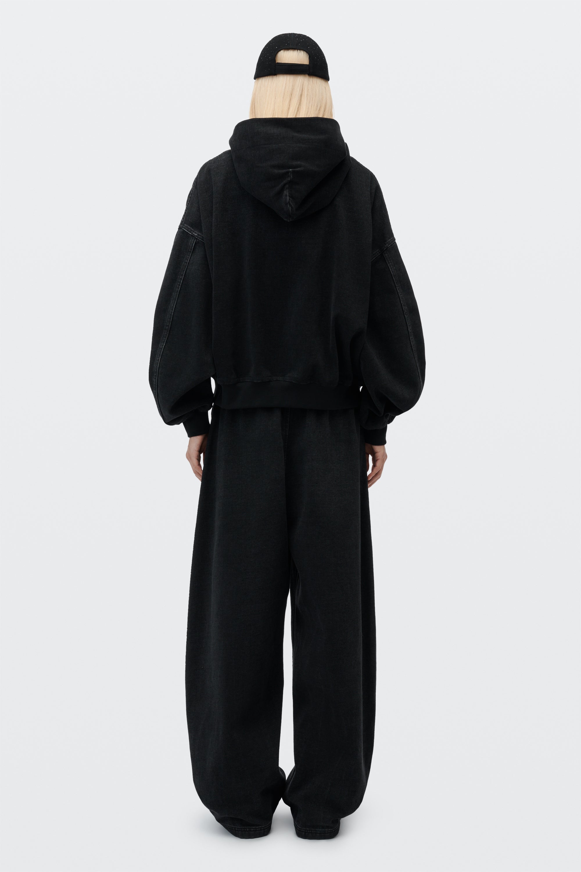 brushed denim oversized hoodie