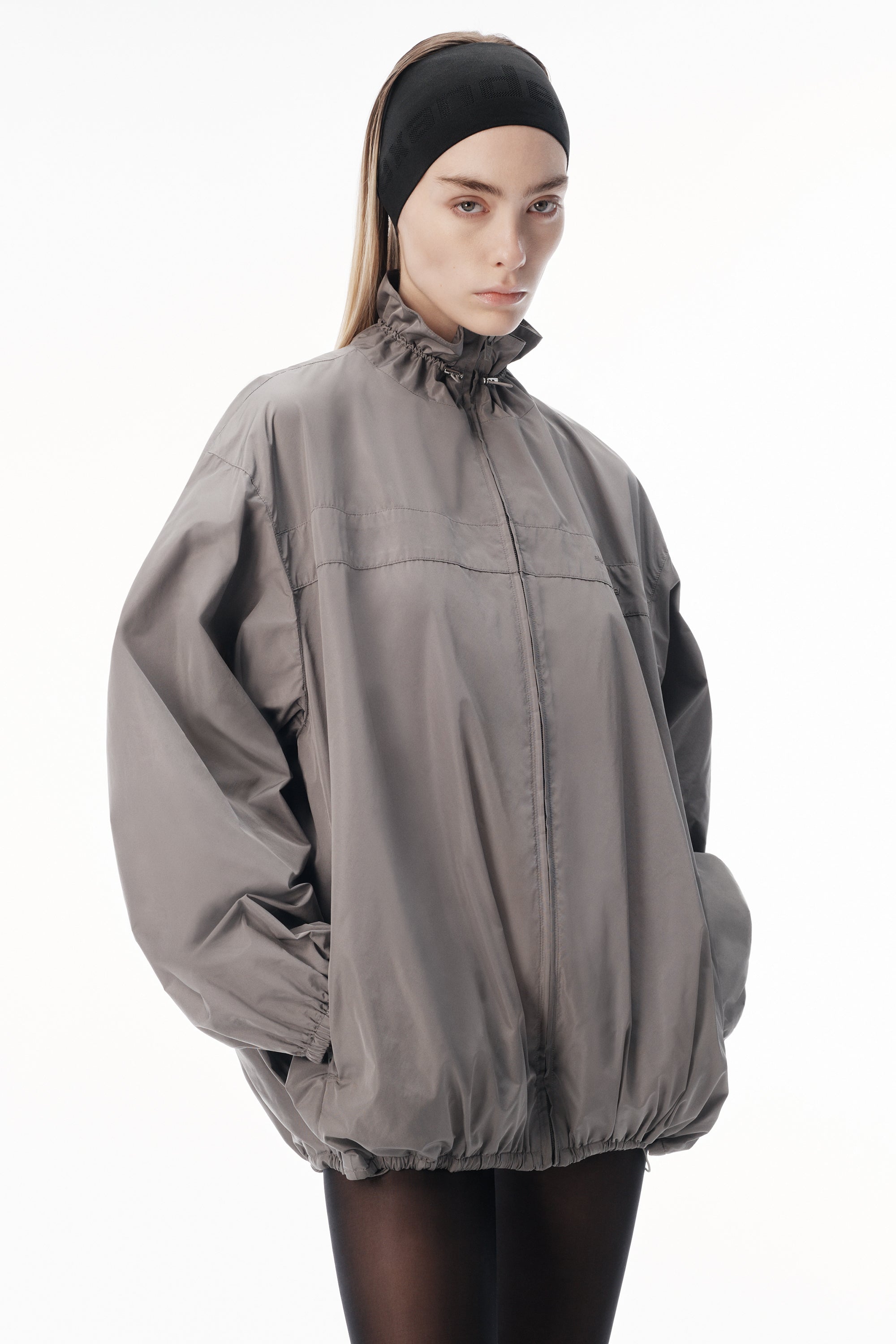 SATUR ダークグレー ジャケット Oversized Track Jacket with Gathered Collar