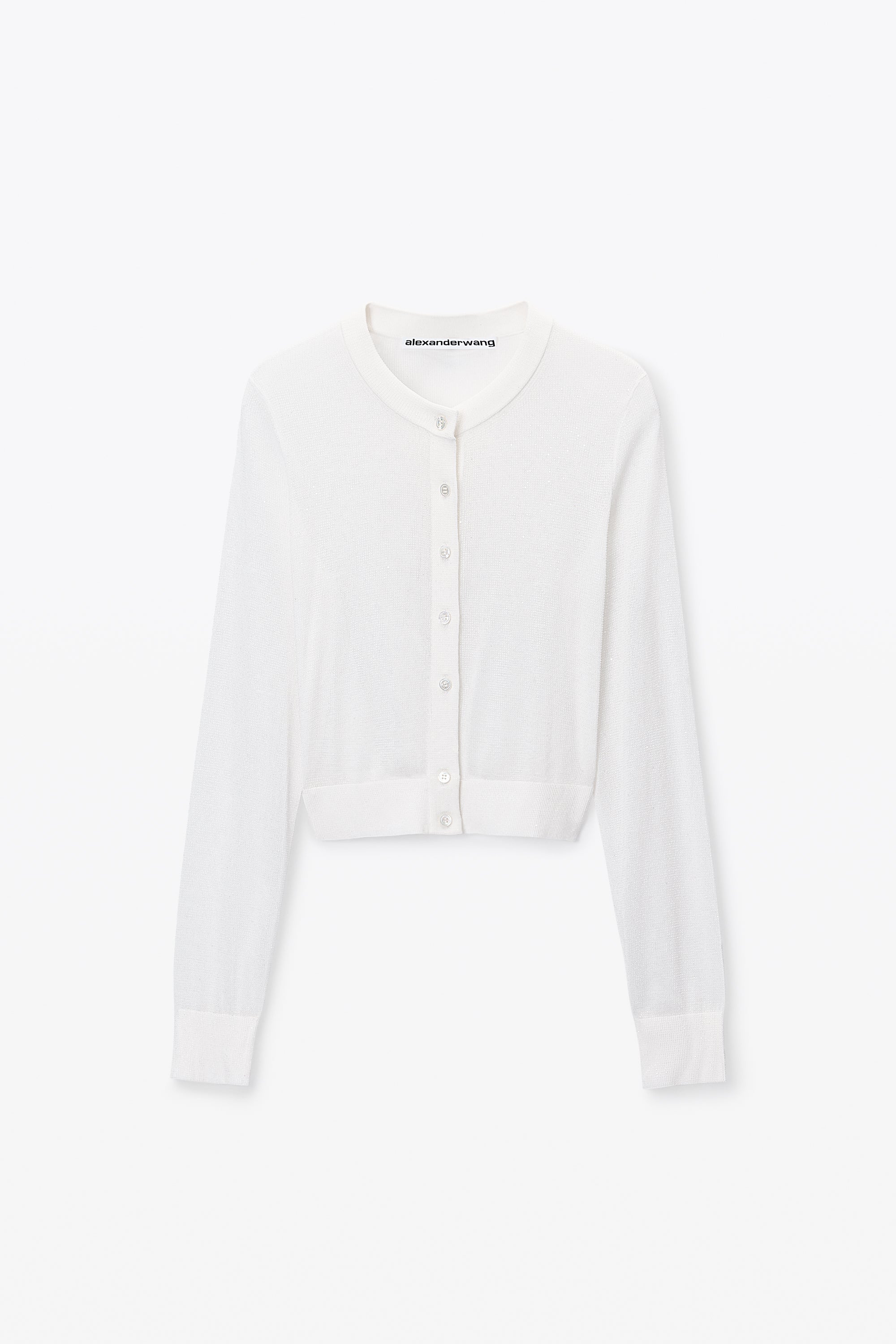 CROPPED CREWNECK CARDIGAN W/ CLEAR BEAD HOTFIX