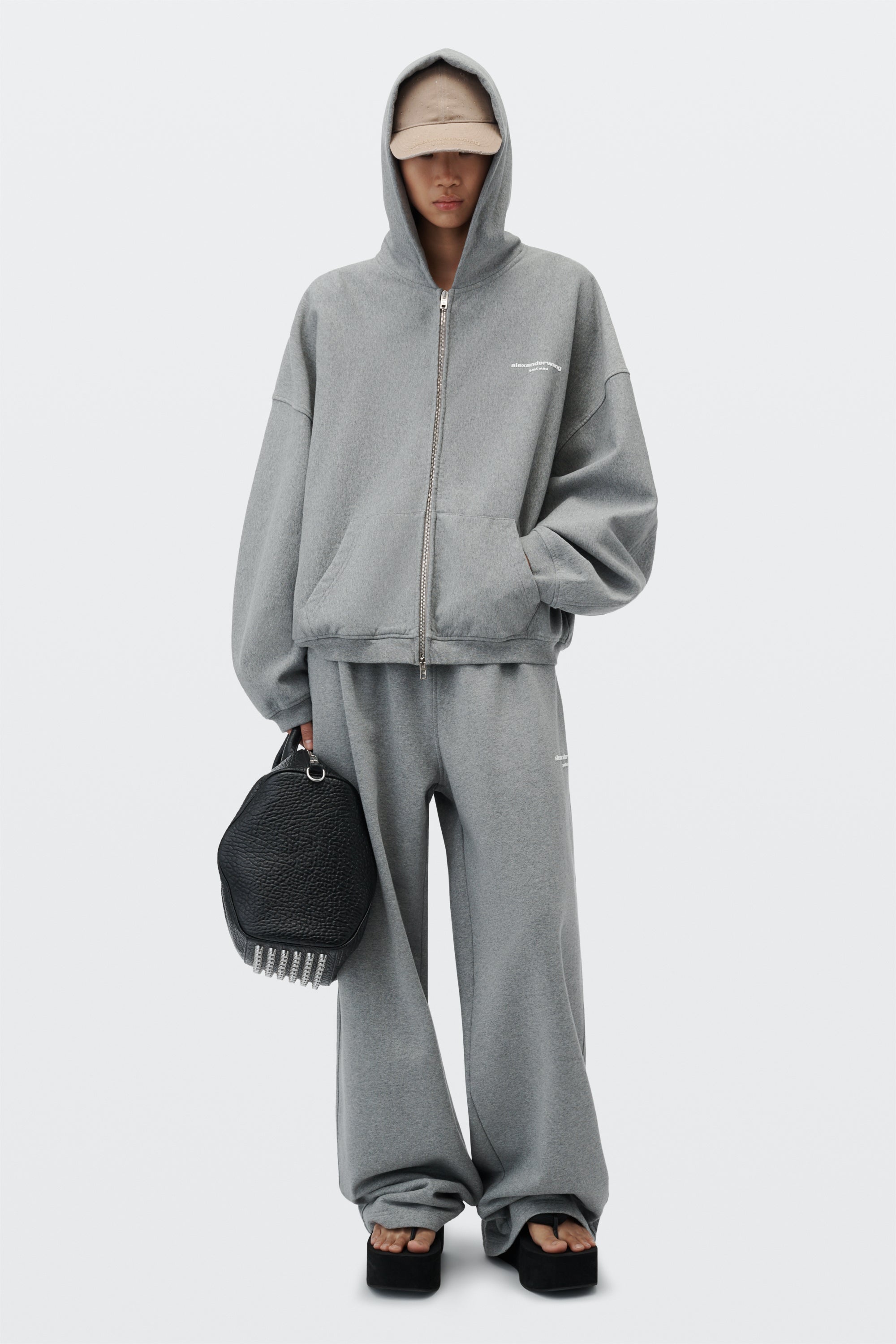 LOGO PRINT OVERSIZED ZIP-UP HOODIE