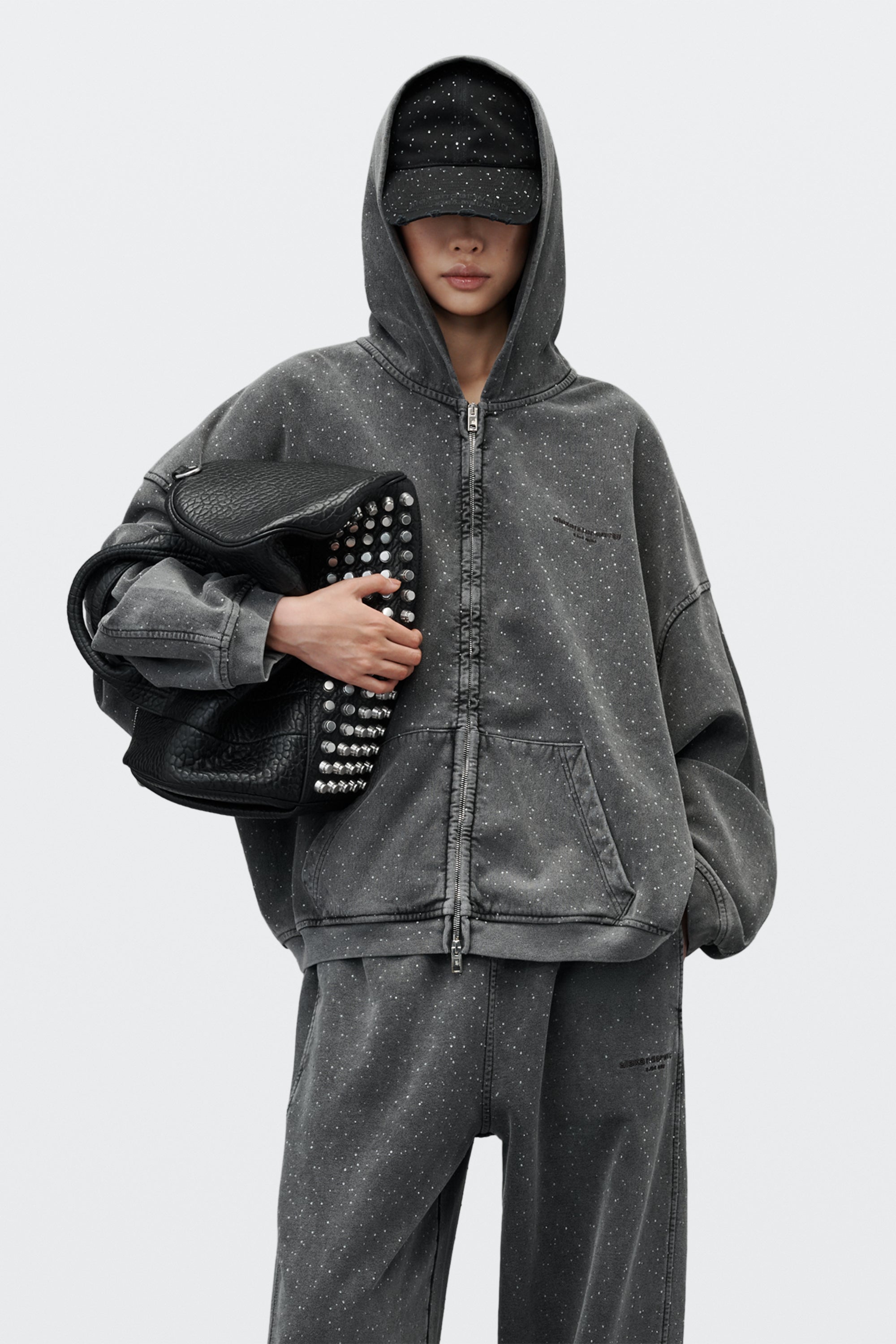 CRYSTAL HOTFIX OVERSIZED ZIP UP HOODIE
