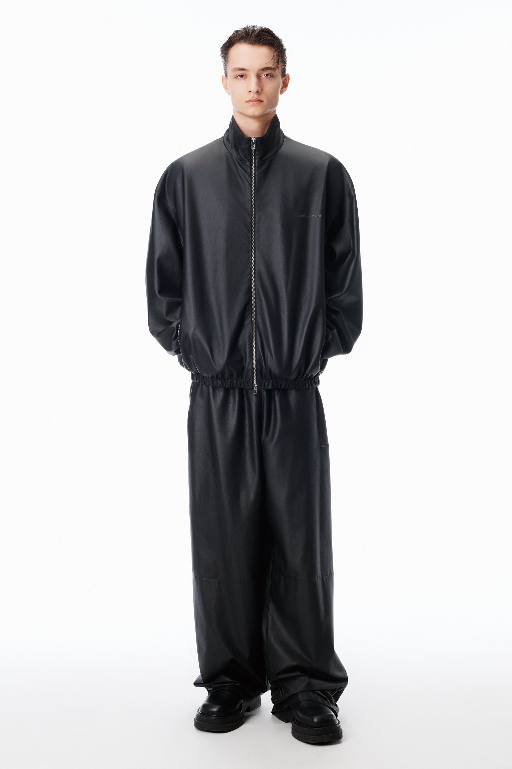 Unisex Track Jacket in Bonded Leather