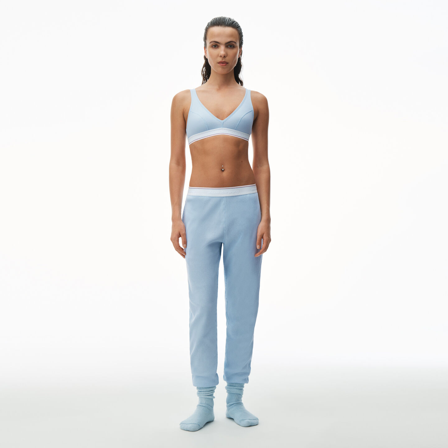 Alexander Wang Jogger In Cotton Waffle Thermal In Blue Pearl