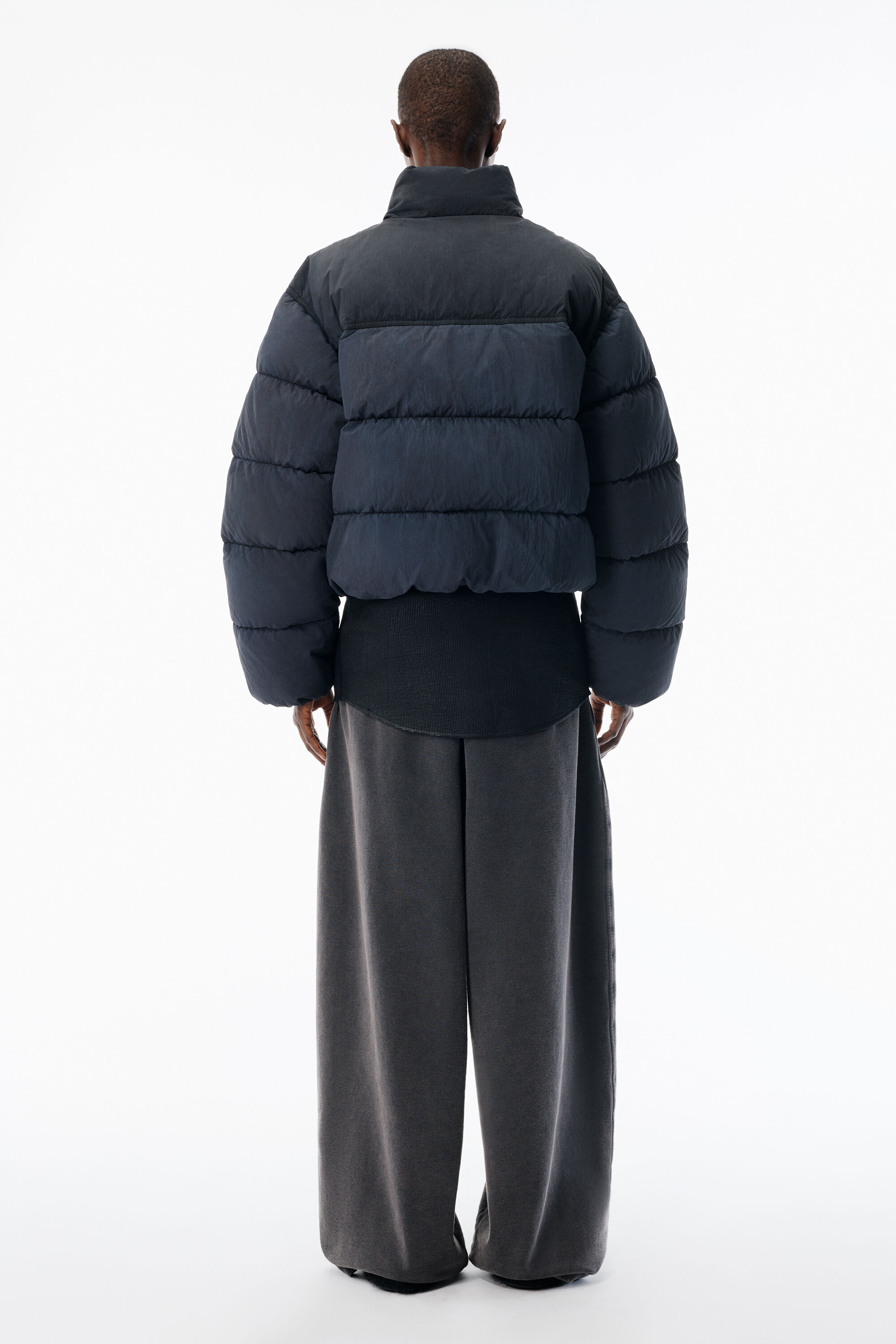 Graphite Matte Nylon Puffer Jacket in WASHED GRAPHITE | alexanderwang®