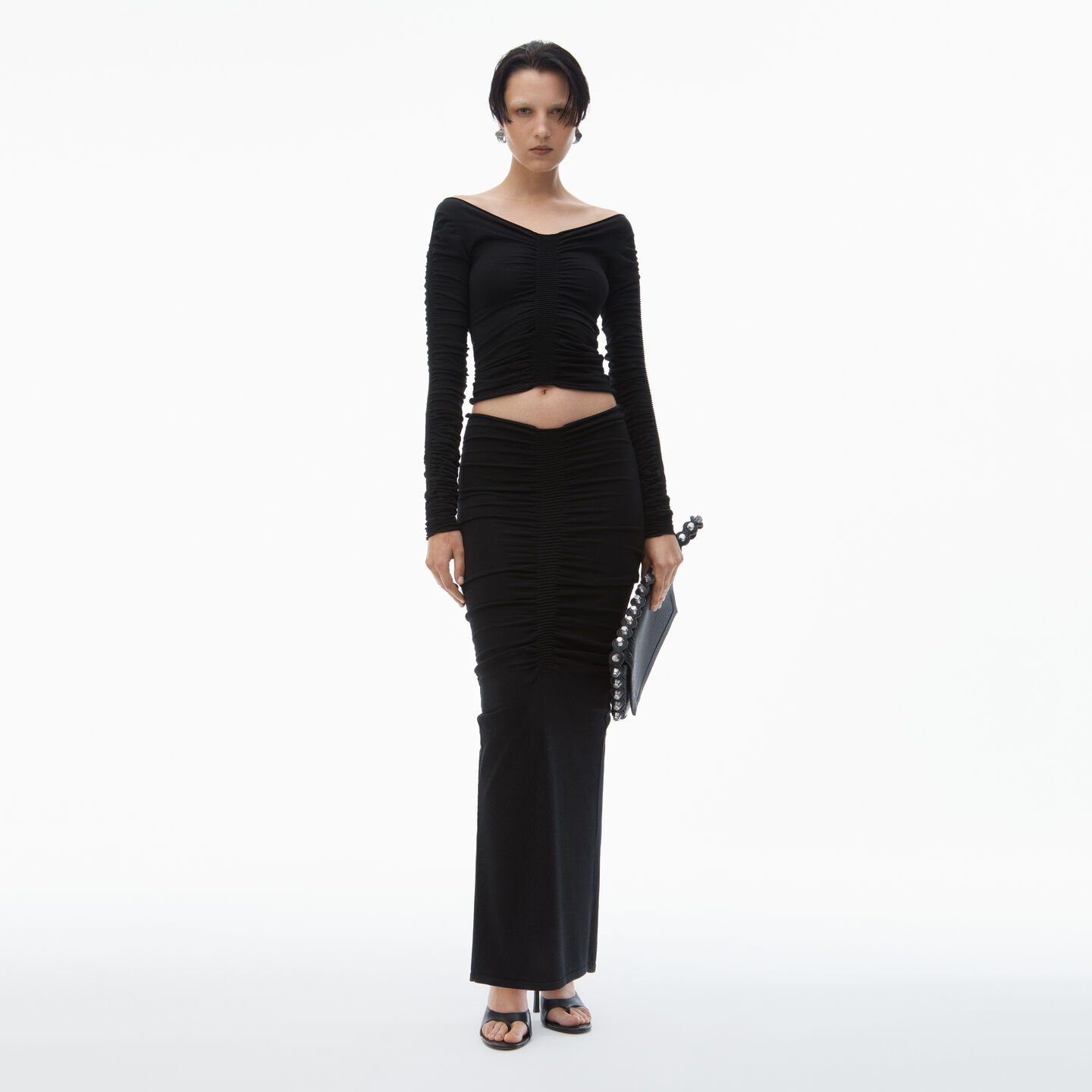 Alexander Wang Ruched Maxi Skirt In Black