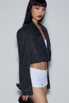 Alexander Wang charcoal cropped blazer in wool twill with clear bead hotfix