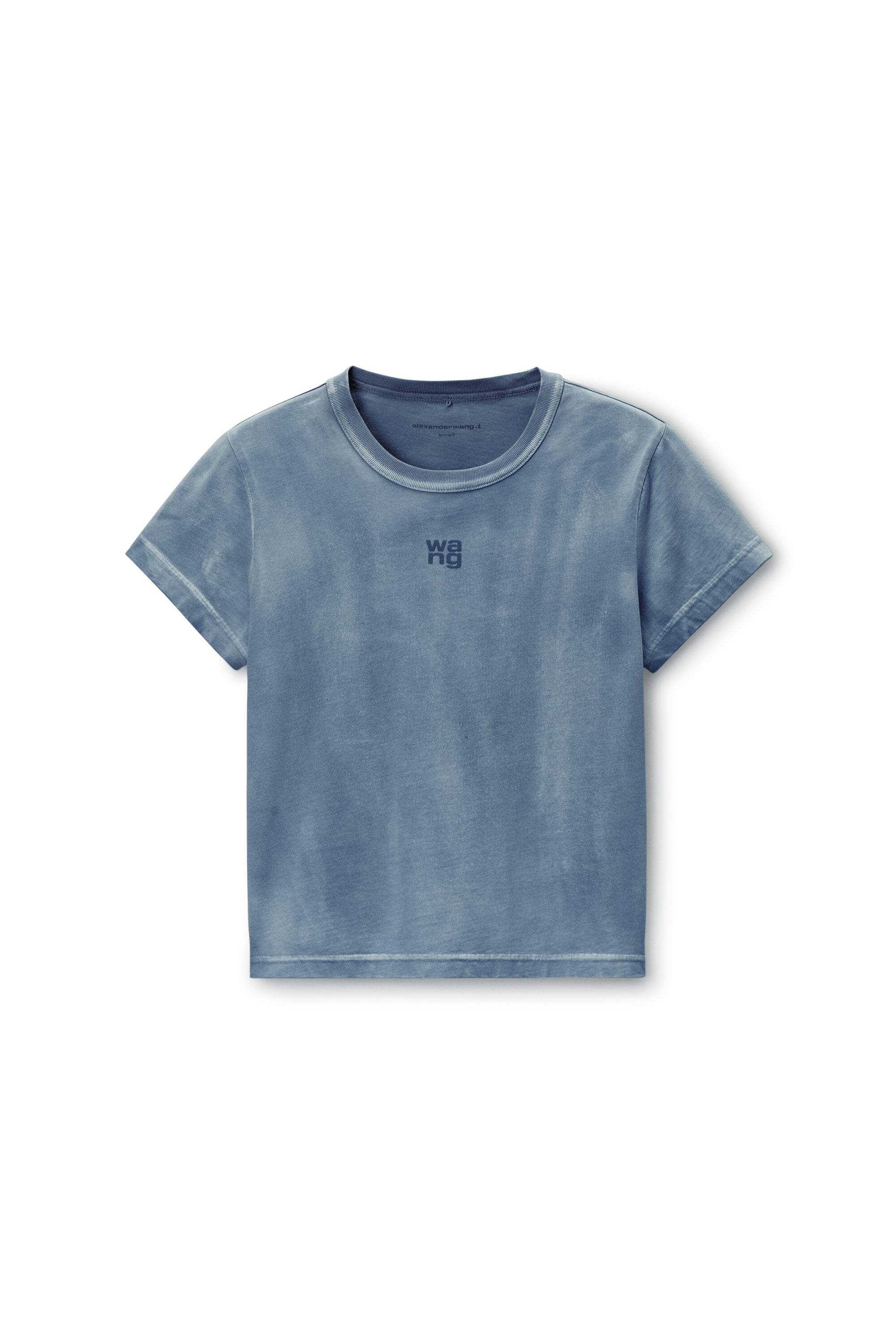 blue shrunken cotton tee with logo in WASHED BLUE INK | alexanderwang®