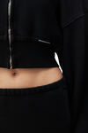 alexander wang cropped zip up hoodie in classic terry faded black