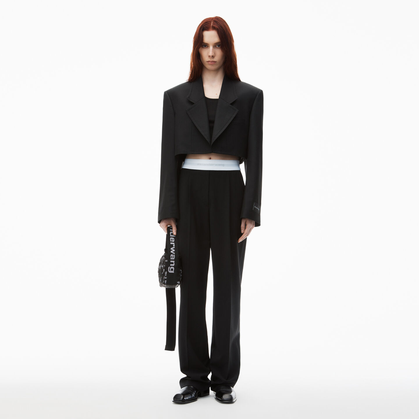 Alexander Wang High-waist Pleated Pant With Logo Elastic In Black