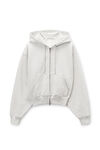 Alexander Wang light heather grey 水晶烫钻装饰抽绳灰色棉质毛圈布连帽衫