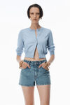 Alexander Wang sky blue logo cropped cardigan in superfine merino