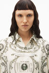 alexander wang money print blouse in heavy silk twill ivory/green