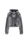 Alexander Wang washed feather shrunken zip-up hoodie in crushed velour