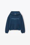 alexander wang glitter logo hoodie in classic terry dark navy combo