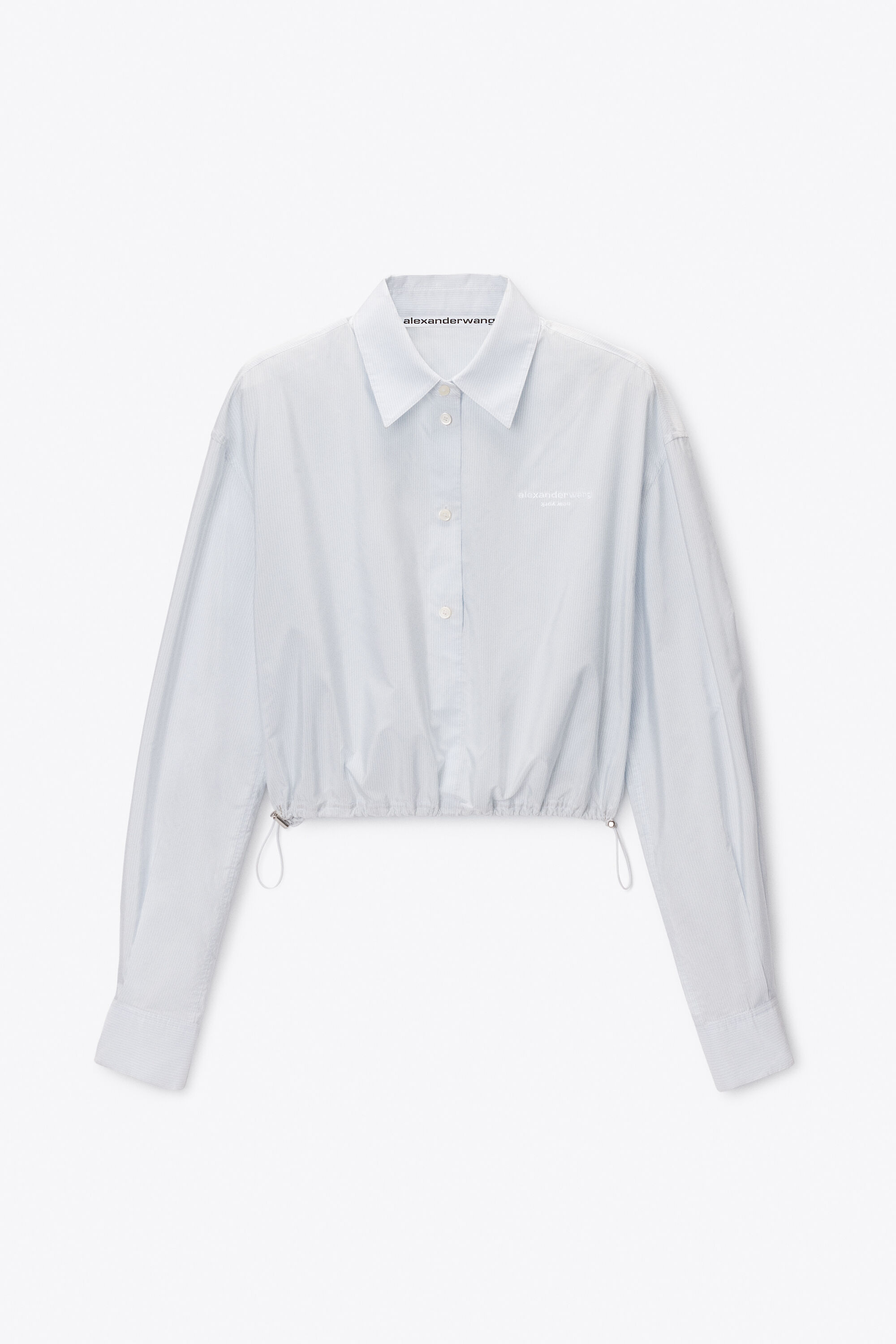 Cropped Shirt with Adjustable Drawcord Hem in WHITE/BLUE STRIPE