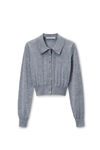 Alexander Wang heather grey high-frequency stacked logo cardigan in merino wool