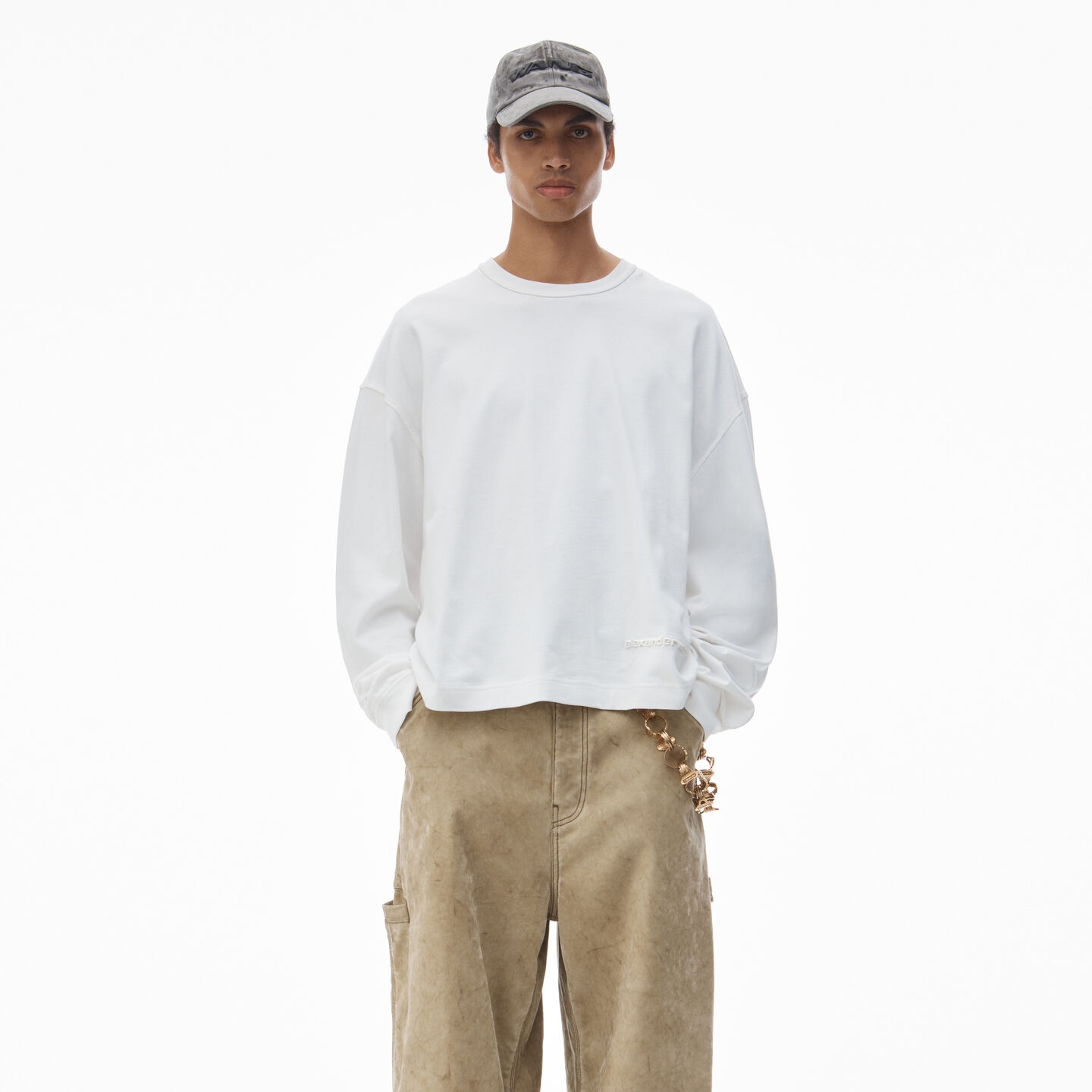 Alexander Wang Puff Paint Logo Essentail Terry Sweatshirt In Vintage White
