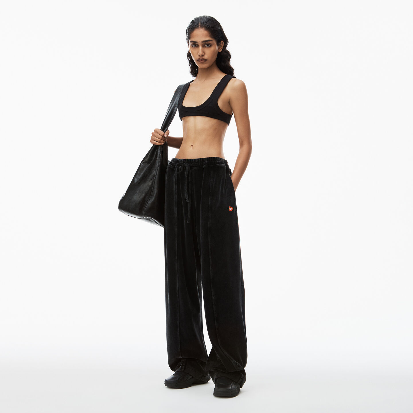 Alexander Wang Apple Logo Track Trouser In Velour In Washed Pepper