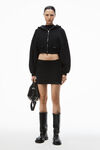 alexander wang mini skirt in classic cotton terry with logo waistband faded black