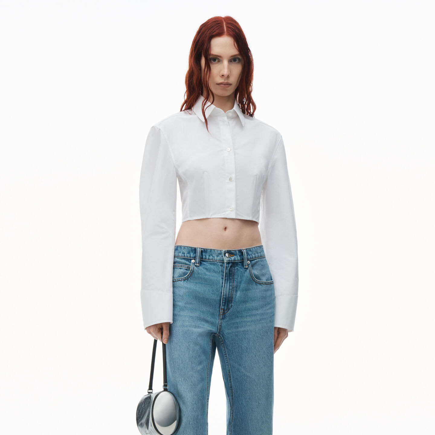 Shop Alexander Wang Cropped Structured Shirt In Organic Cotton In White