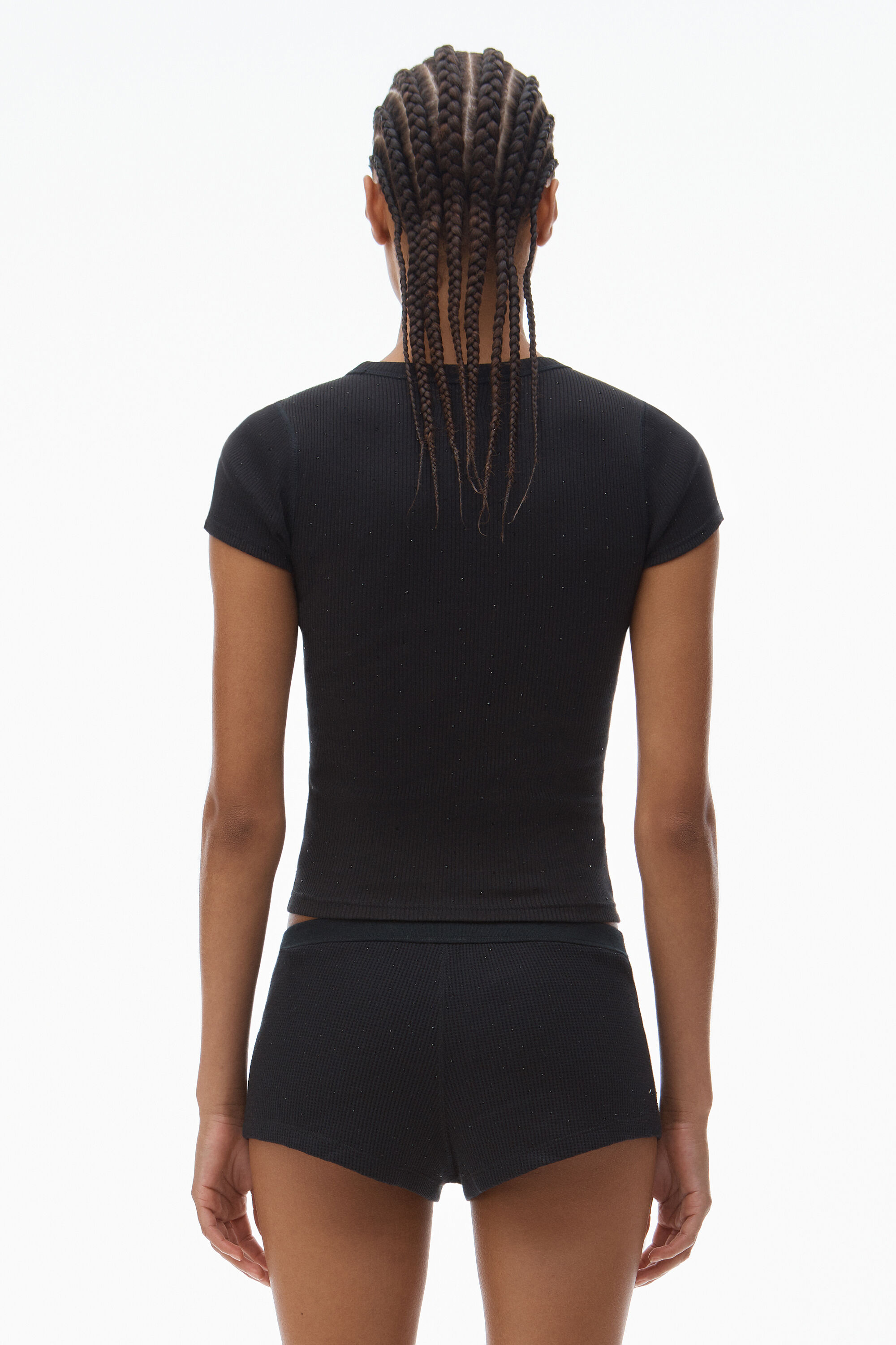 Crystal Hotfix Scoop Neck Tee in BLACK | alexanderwang®