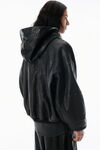 Alexander Wang black 黑色做旧机车皮革连帽夹克