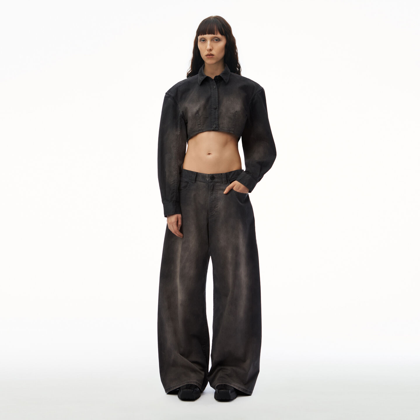Shop Alexander Wang Low-rise Five-pocket Pant In Cotton In Washed Black Pearl