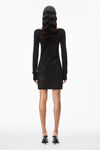 Alexander Wang black clear bead hotfix boatneck minidress in long sleeve