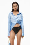 alexander wang draped button up shirt in silk charmeuse easter egg