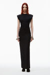 alexander wang crewneck ribbed jersey maxi dress with back slit and draped detail black
