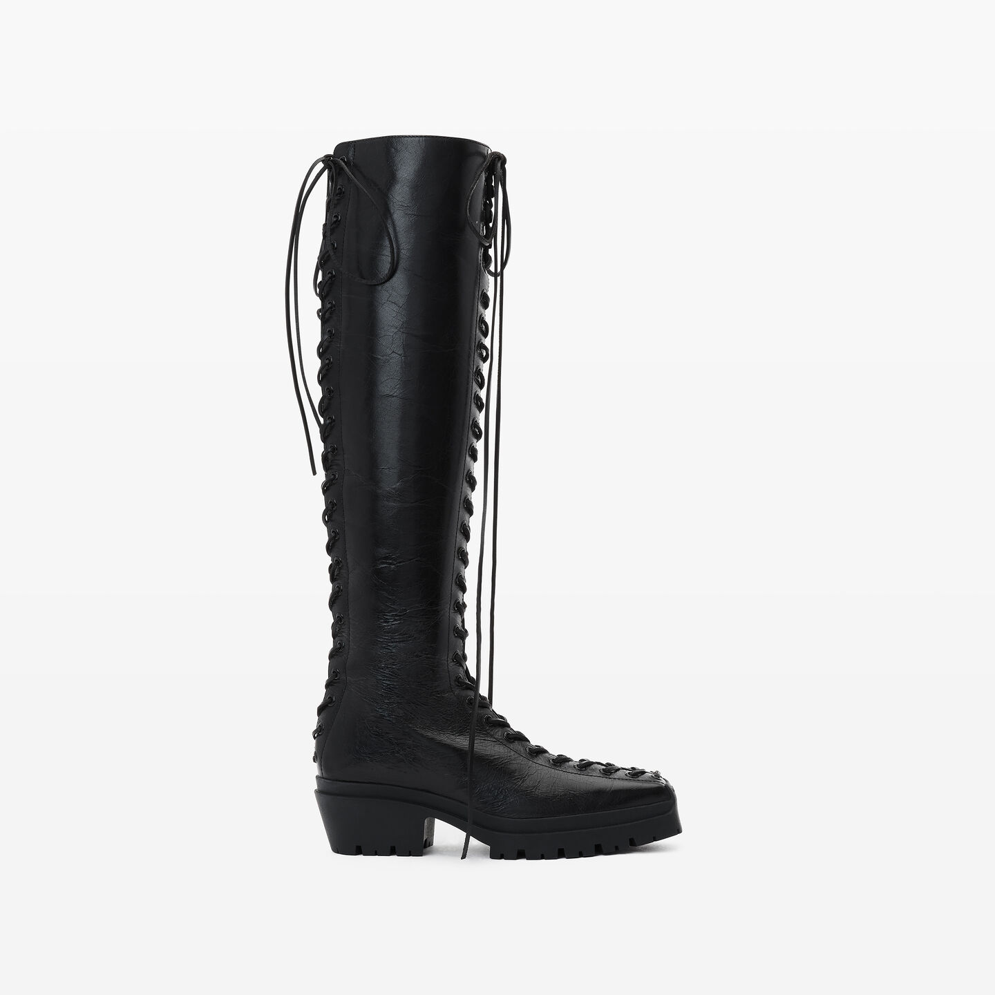 Shop Alexander Wang Terrain Lace Up Knee High Boot In Black