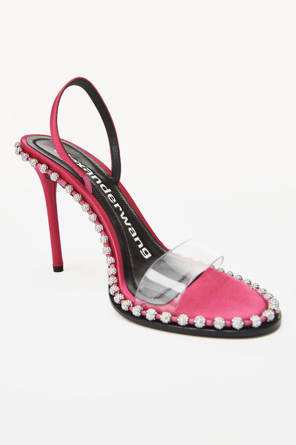 Alexander Wang Nova Crystal-studded Pvc & Satin Slingback Sandals In Hot Pink | ModeSens