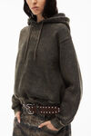 alexander wang puff logo hoodie in glitter terry army green