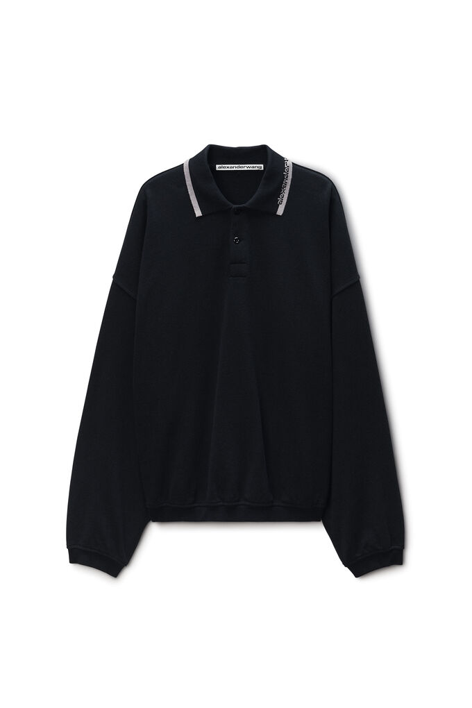 Alexander Wang Long-sleeve Polo Shirt In Black