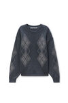 Alexander Wang dark grey melange 铆钉装饰菱格纹圆领套头衫