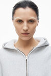 alexander wang cropped zip up hoodie in classic terry light heather grey