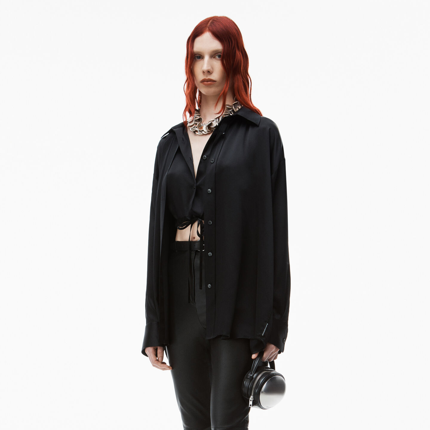 Alexander Wang Double Layered Top In Silk In Black