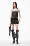 Alexander Wang black fitted skort with side slit in linen chintz
