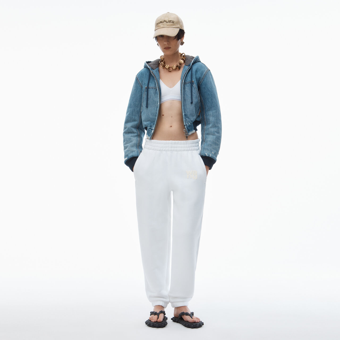 Alexander Wang Puff Logo Sweatpant In Structured Terry In White