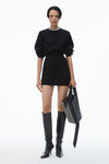 Alexander Wang black long sleeve dress in wool blend with crystal hotfix trim