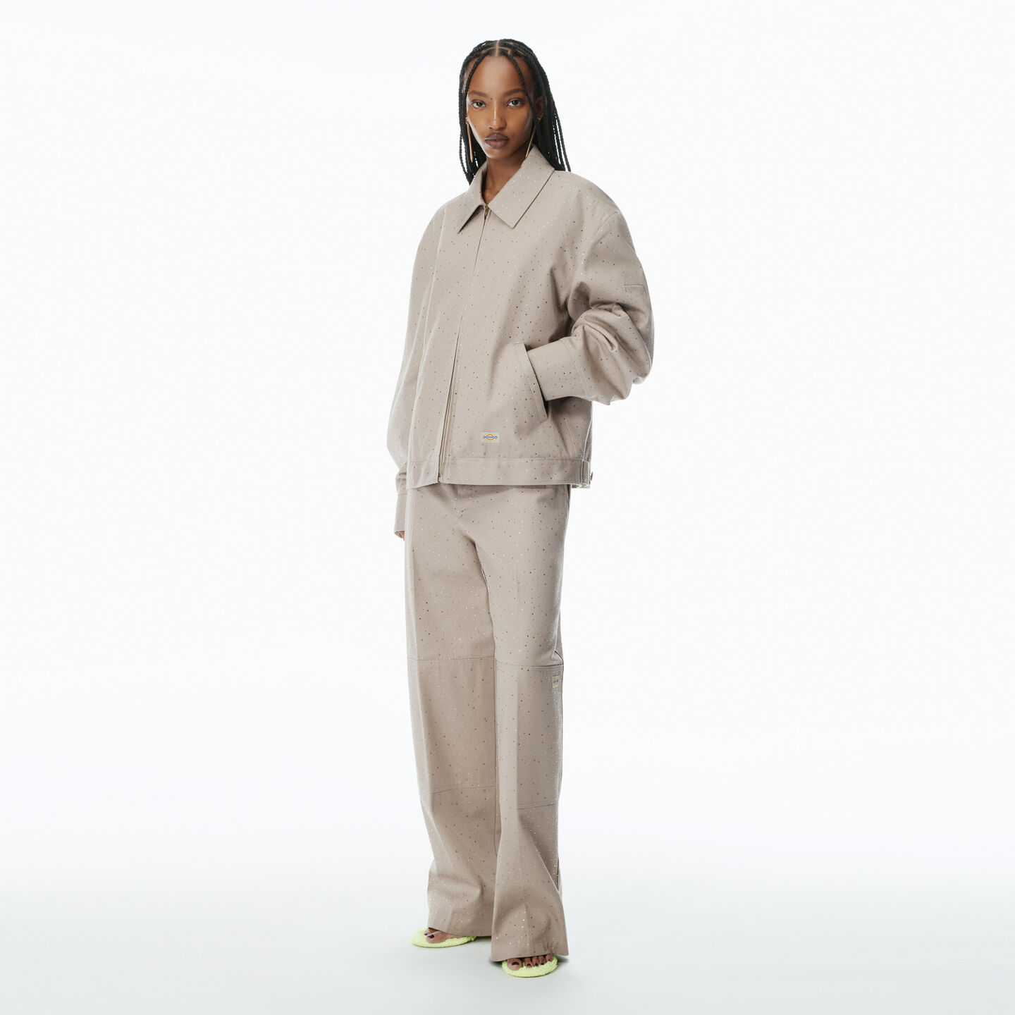 Alexander Wang Crystal Hotfix Workwear-inspired Jacket In Khaki