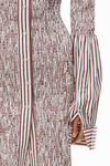 alexander wang smocked striped dress in cotton poplin white/burgundy