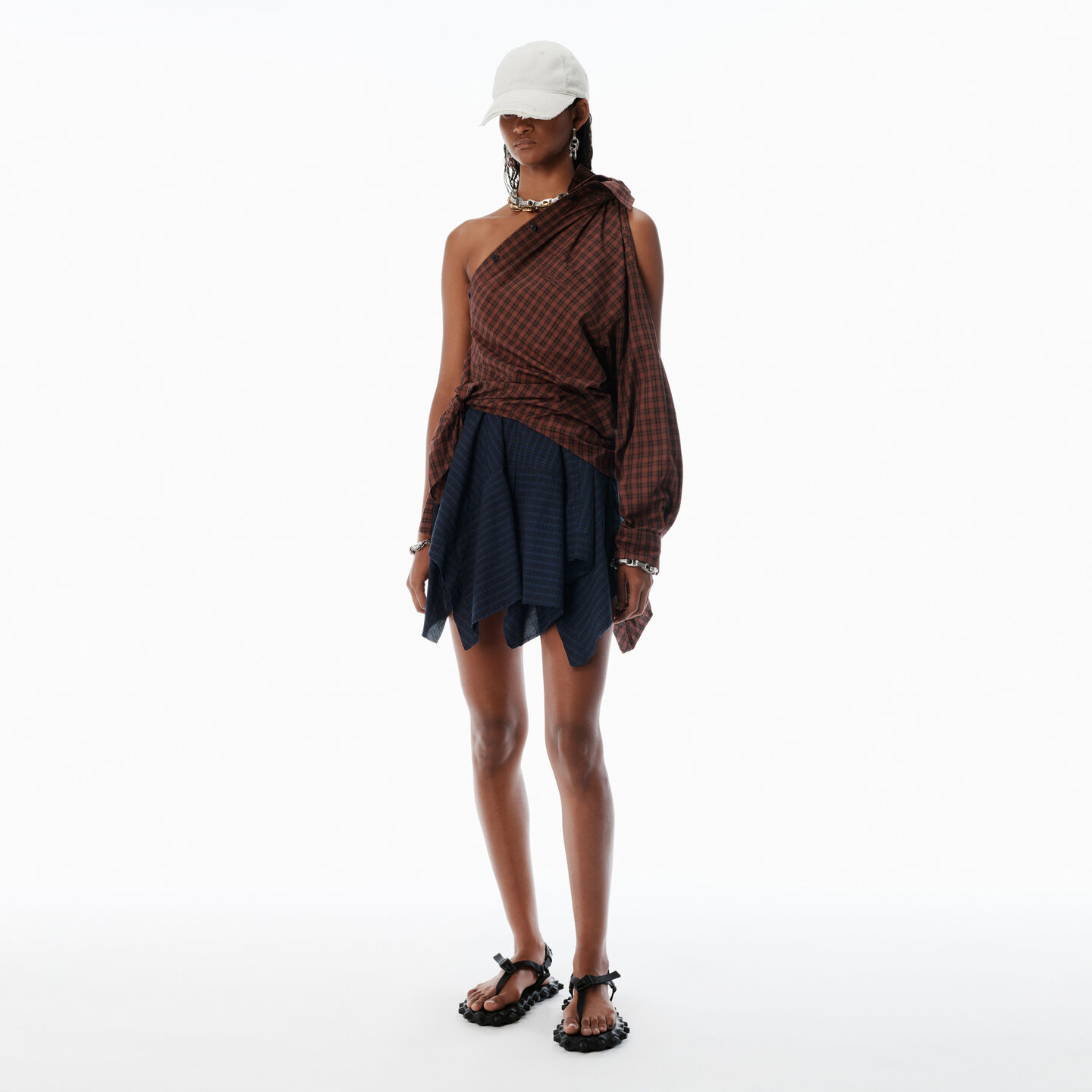 Alexander Wang One-shoulder Checked-pattern Mini Dress